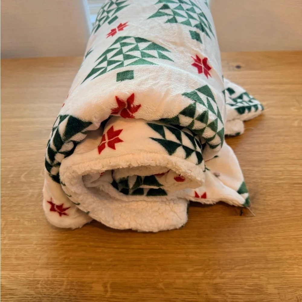 Cozy Holiday Blanket Green and Red Tree Pattern 50” x 60” threshold - holiday